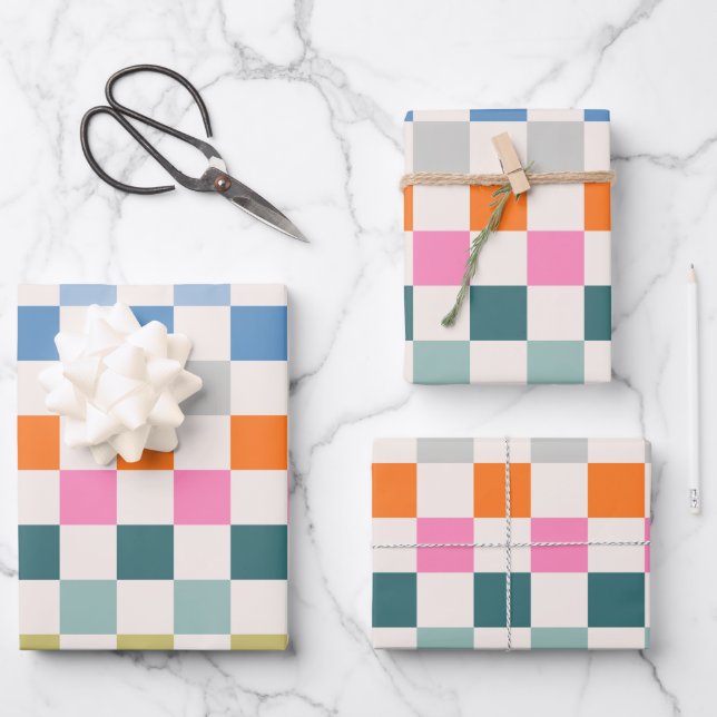Check Colourful Chequered Pattern Chequerboard Wrapping Paper Sheet (Front)