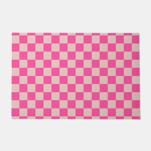 Check Coral Pink Chequered Pattern Chequerboard Doormat