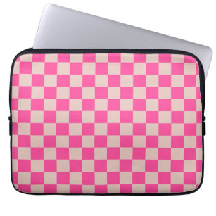 Check Coral Pink Chequered Pattern Chequerboard Laptop Sleeve