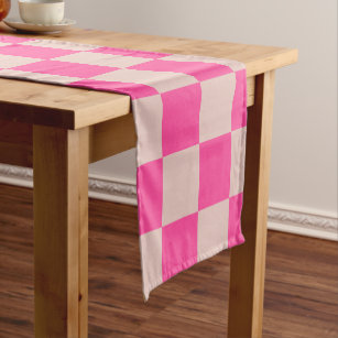 Check Coral Pink Chequered Pattern Chequerboard Short Table Runner