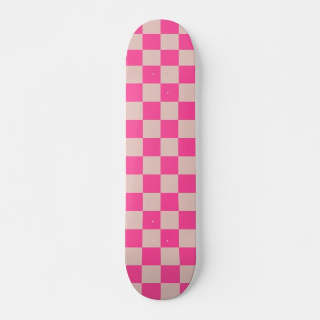 Check Coral Pink Chequered Pattern Chequerboard Skateboard (Front)