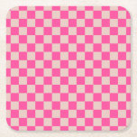 Check Coral Pink Chequered Pattern Chequerboard Square Paper Coaster<br><div class="desc">Chequered Pattern – Coral pink and salmon chequerboard.</div>