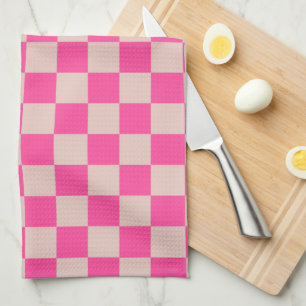 Check Coral Pink Chequered Pattern Chequerboard Tea Towel