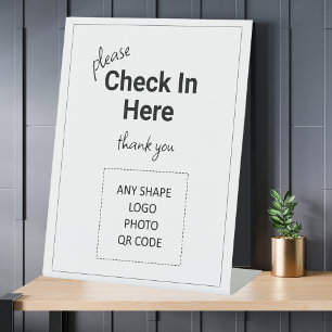 Check In Here Logo QR Code Counter Desk Pedestal Sign