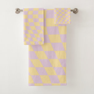 Check Lilac Yellow Chequerboard Chequered Pattern Bath Towel Set