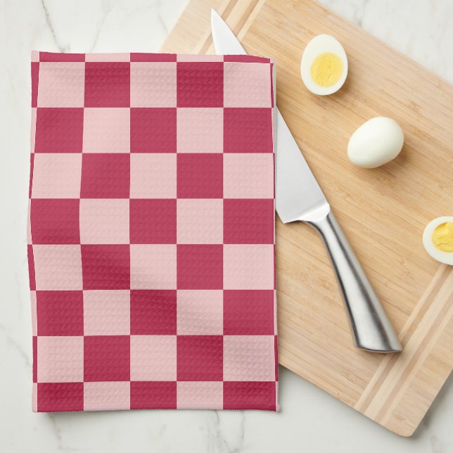 Check Magenta And Peach Pattern Chequerboard Tea Towel (Quarter Fold)