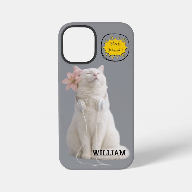 CHECK MEO White Cat with Headphones – Personalised iPhone Case (Back)