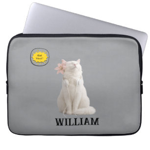 CHECK MEO White Cat with Headphones – Personalised Laptop Sleeve