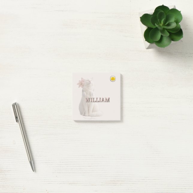 CHECK MEO White Cat with Headphones – Personalised Post-it Notes (Office)