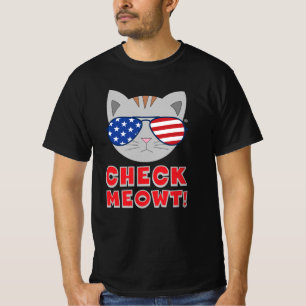 CHECK MEOWT! American Flag Sunglasses Cat T-Shirt