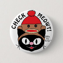 CHECK MEOWT! Black Cartoon Cat w/ Sock Monkey Hat