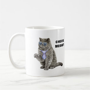 Check Meowt Cat with Sunglasses and Tie Funny Coffee Mug