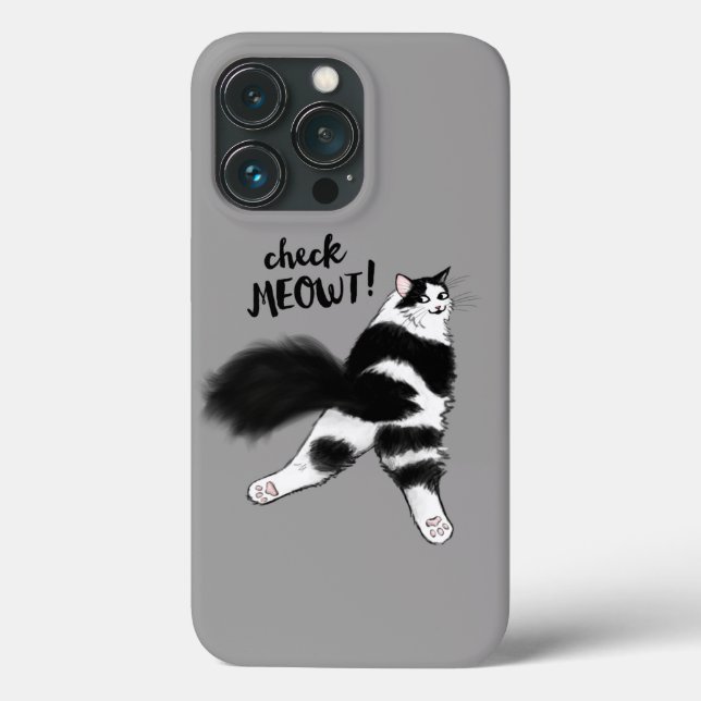 Check Meowt - Funny Black and White Cat Sploot Case-Mate iPhone Case (Back)