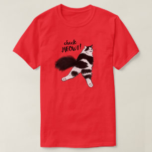 Check Meowt Funny Black and White Cat Sploot T-Shirt