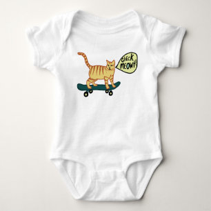 Check Meowt Punny Skateboarding Tabby Cat Baby Bodysuit
