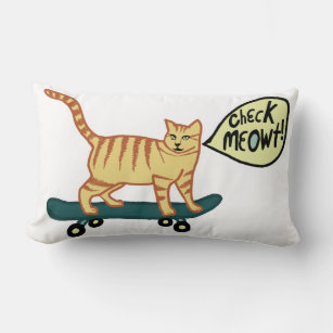 Check Meowt Punny Skateboarding Tabby Cat Lumbar Cushion