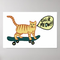 Check Meowt Punny Skateboarding Tabby Cat