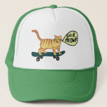 Check Meowt Punny Skateboarding Tabby Cat Trucker Hat<br><div class="desc">CHECK MEOWT! Have you ever seen a skateboarding cat?
 
 Check out this funny cat hat and check my shop for more matching items like mugs,  stickers and more. And of course more cat stuff too.
 
 Customise this with a name or other text.</div>