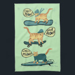 Check Meowt! Skateboard Surf Snowboard Tabby Cat Tea Towel<br><div class="desc">CHECK MEOWT! Decorate your kitchen with this funny cat towel. Makes a great housewarming or birthday gift for that cat lover in your life! Or the skateboarder,  surfer or snowboarder!
Check my shop for more matching stuff like mugs and stickers! And more cats .. and dogs!</div>