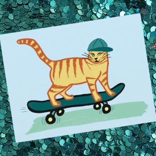 Check Meowt! Skateboarding Tabby Cat CUSTOMIZE IT Postcard