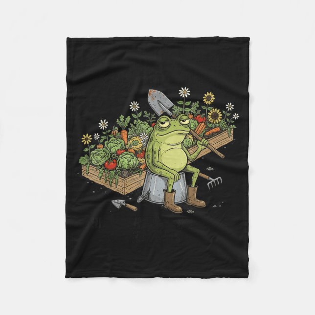 Check Out Bed Magic Happens Funny Frog Gardener Fleece Blanket (Front)