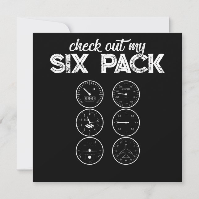 Check Out My Six Pack Pilot Aviation Funny Gym Invitation (Front)
