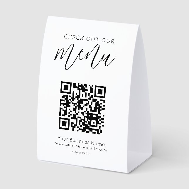 Check Out Our Menu Qr Code Black White Chic Modern (Front)