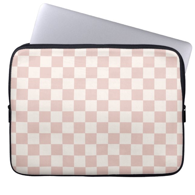 Check Pale Beige Chequered Pattern Chequerboard Laptop Sleeve (Front)