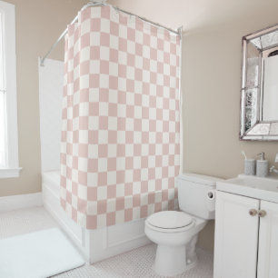 Check Pale Beige Chequered Pattern Chequerboard Shower Curtain