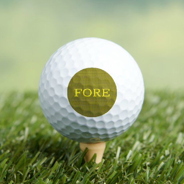 Check Pattern Black Gold Sports FORE Fun Golf Balls (Insitu Tee)
