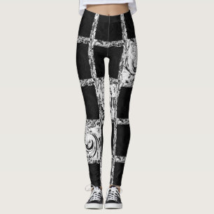 check pattern black white leggings