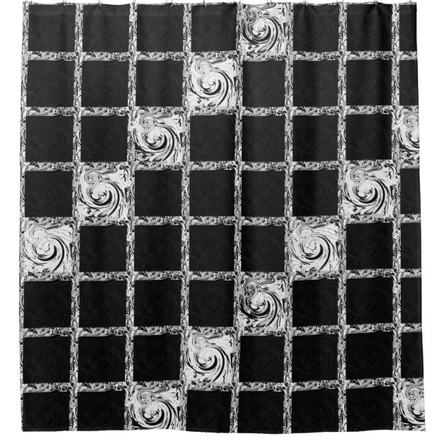 check pattern black  white shower curtain (Front)