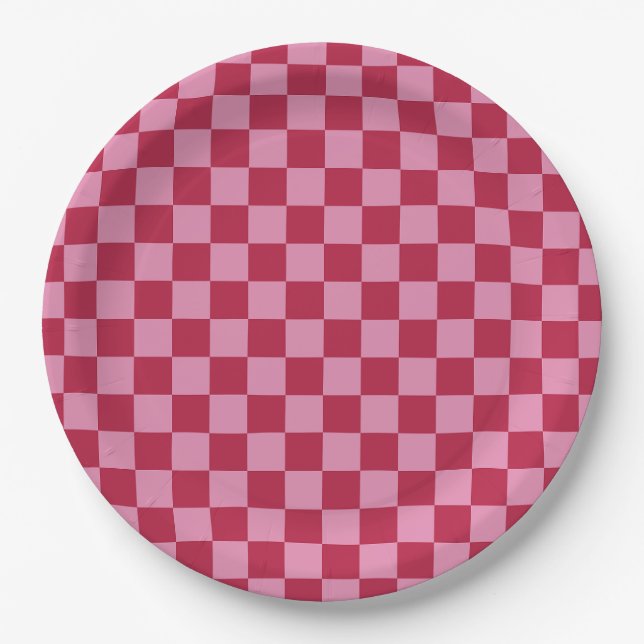 Check Pattern Magenta And Pink Paper Plate (Front)