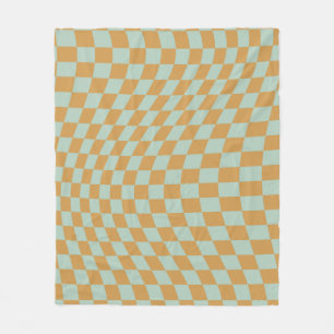 Check Pattern Mint Wavy Chequerboard Chequered Fleece Blanket