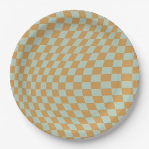 Check Pattern Mint Wavy Chequerboard Chequered Paper Plate