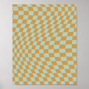 Check Pattern Mint Wavy Chequerboard Chequered Poster