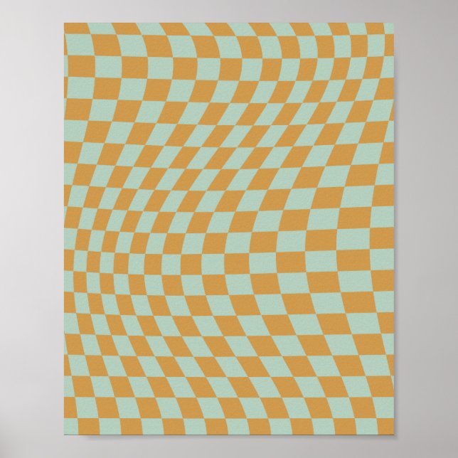 Check Pattern Mint Wavy Chequerboard Chequered Poster (Front)