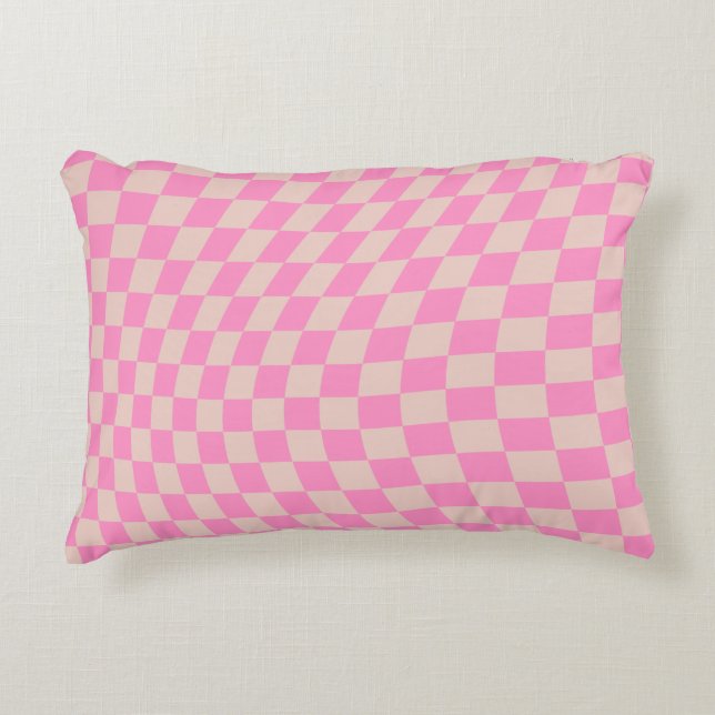 Check Pattern Peach And Pink Preppy Chequerboard Decorative Cushion (Front)