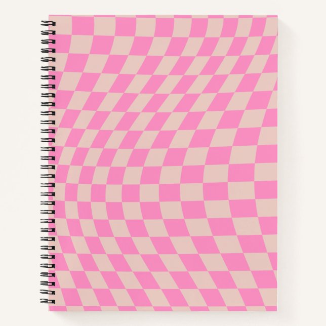 Check Pattern Peach And Pink Preppy Chequerboard Notebook (Front)
