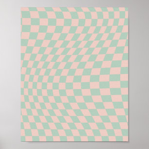 Check Pattern Sage Green And Beige Chequerboard Poster