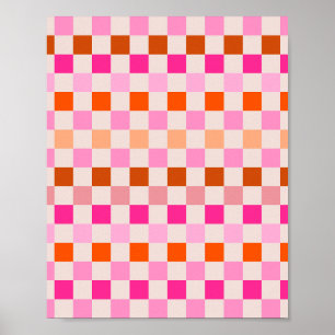 Check Pink And Orange Chequerboard Poster