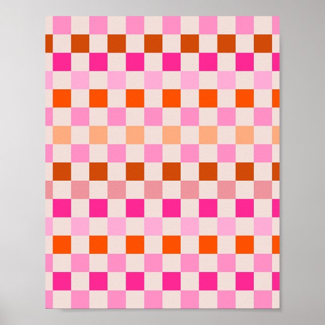 Check Pink And Orange Chequerboard Poster (Front)