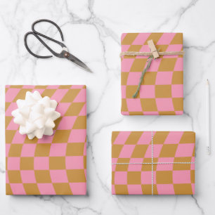 Check Pink Mustard Checkered Pattern Checkerboard Wrapping Paper Sheet