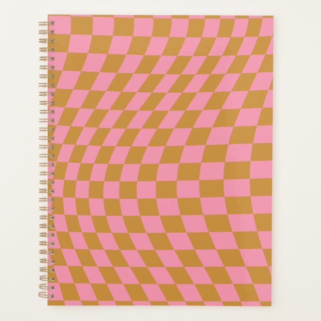 Check Pink Mustard Chequered Pattern Chequerboard Planner (Front)