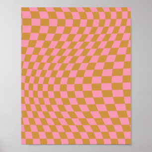 Check Pink Mustard Chequered Pattern Chequerboard Poster