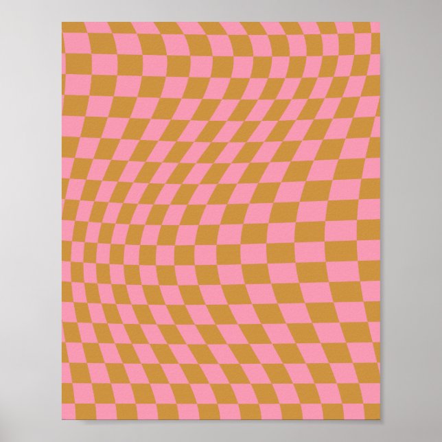 Check Pink Mustard Chequered Pattern Chequerboard Poster (Front)