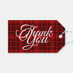 Check Plaid Thank You Black Red White Typography Gift Tags