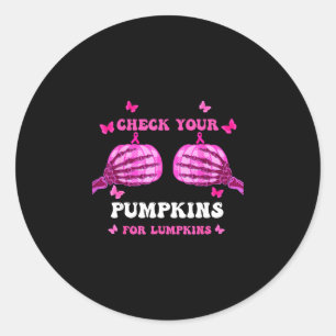Check pumpkins breast cancer awareness halloween classic round sticker