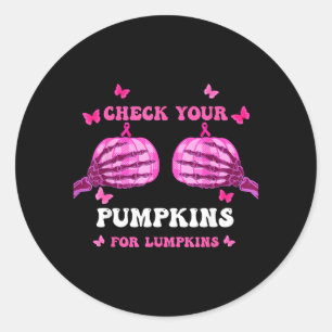 Check Pumpkins Breast Cancer Awareness Halloween Classic Round Sticker