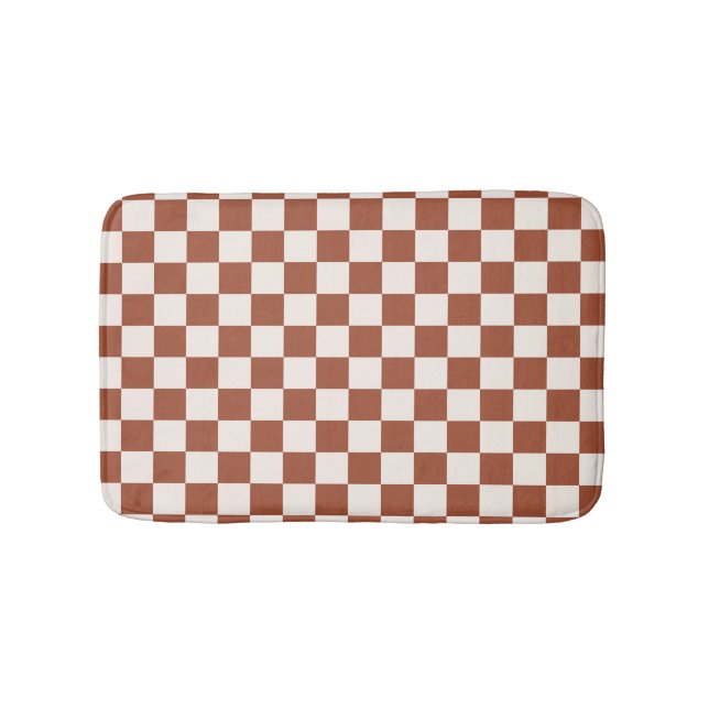 Check Rust Chequered Terracotta Chequerboard Bath Mat (Front)